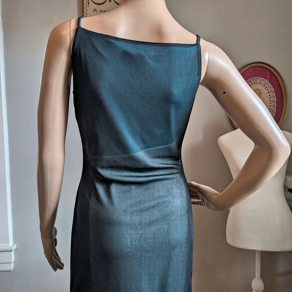 Vintage 90s Y2K Express Mini Dress Party Mesh Blue Cocktail Prom Mod Size 1/2 - Picture 11 of 12